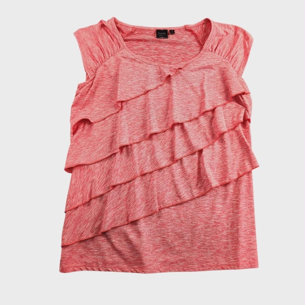 Rafaella Red Heathered Tiered Ruffle Cap Sleeve Top Women's Plus Size LG